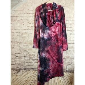Earthbound Trading Co. Maxi Dress XXL Pink Tie Dye Cowl Neck Asymmetric Hem